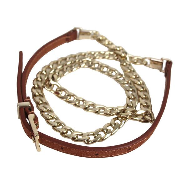 SKINNY BROWN LEATHER SILVER CHAIN 3/8"Wd DRESS WOMEN'S BELT Sz L-XL (B7 - Picture 7 of 10